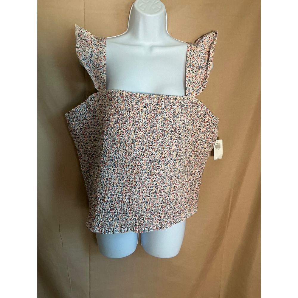 Old Navy Smocked Floral Tank Top Womens 2X Multicolor NEW Ruffle Square Neck